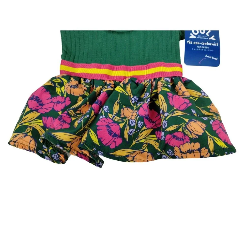 Youly Dog XS 11 inch Green Ruffle Shirt Floral Pet Dress